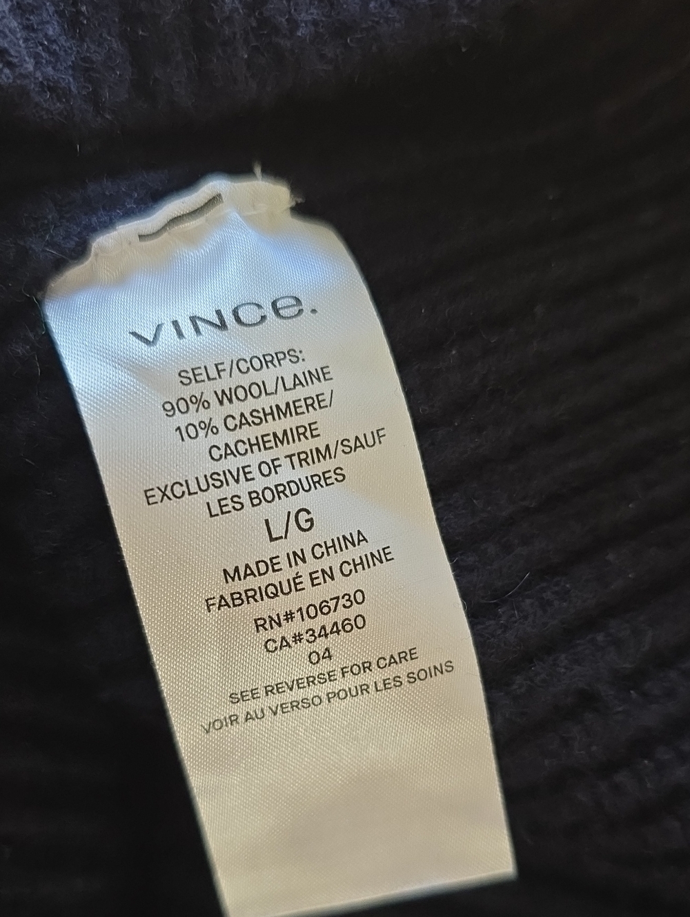 Vince Navy Button Sleeve Wool Cashmere Funnel Neck Sweater Size Large - Picture 9 of 13